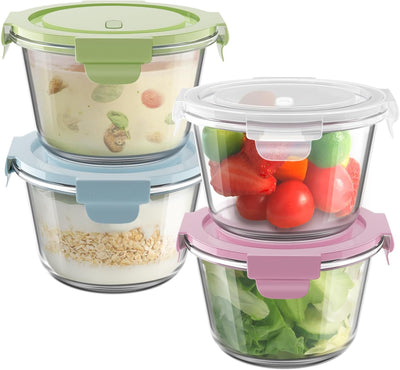 16oz Glass Meal Prep Containers, Airtight 2 Cup Glass Storage Containers with Lids, Heat-Resistant BPA-Free