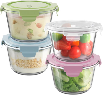 16oz Glass Meal Prep Containers, Airtight 2 Cup Glass Storage Containers with Lids, Heat-Resistant BPA-Free