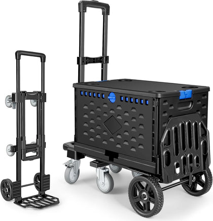 4-in-1 Convertible Dolly Cart with Folding Crate, 600LBS Heavy Duty Hand Truck Dolly, Hand Truck with Adjustable