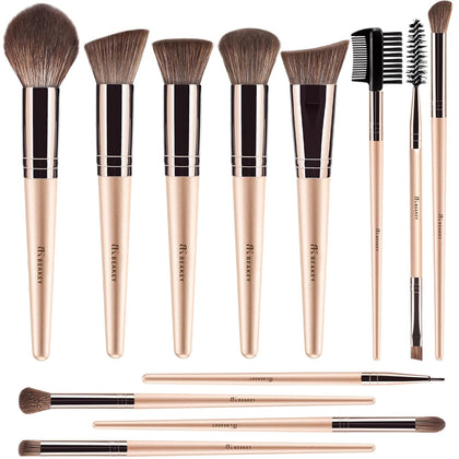 12pcs Vegan Makeup Brush Set Soft high-density Taklon fibers,durable birch handles,zero shedding,easy to