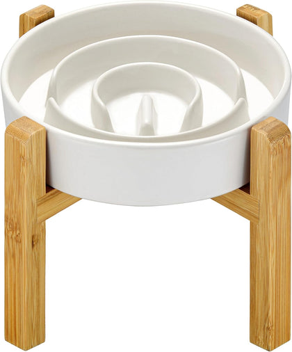 Ceramic Slow Feeder Dog Bowls Elevated, 2.0 Cups Slow Feeder for Medium Dogs, Puzzle Maze Bowl to Slow Down Eating