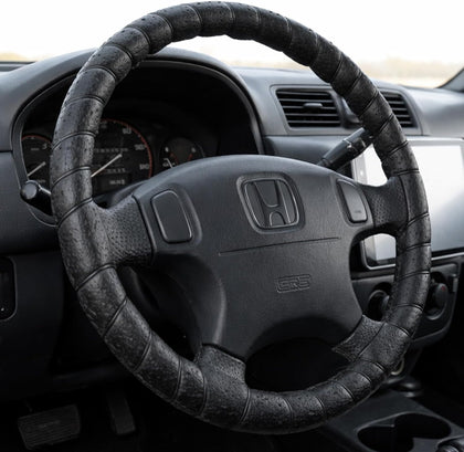 Black Lace-On Steering Wheel Cover, 14–15 Inch Universal Fit, Retro Classic Style for Cars Trucks SUVs, Stretch