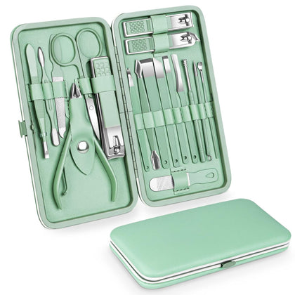18pcs Manicure Set Pedicure Nail Clippers Set Travel Hygiene Kit Stainless Steel Professional Cutter Care Set Scissor