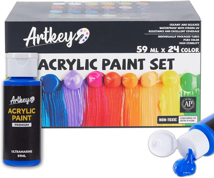 Acrylic Paint Set, 24 Colors 2 oz/59 ml Acrylic Paint Kit for Professional Artists & Beginners – Craft & Art Supplies