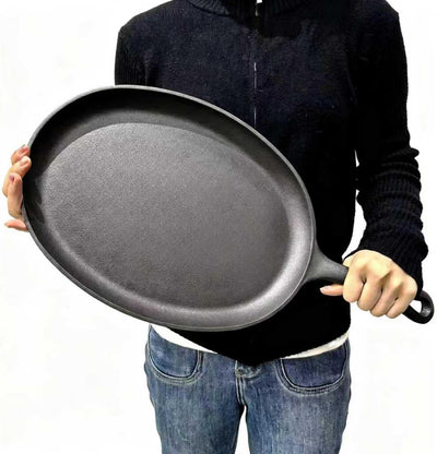 13 x 10 Inch Oval Cast Iron Fajita Skillet With Handle