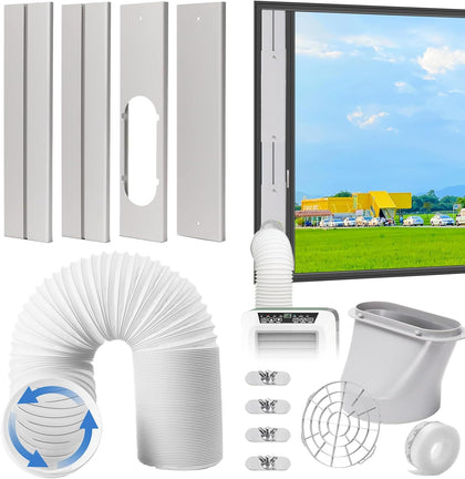 Portable AC Window Vent Kit, Adjustable Vertical/Horizontal Sliding Window Kit Plate for AC Unit, Seamless Portable