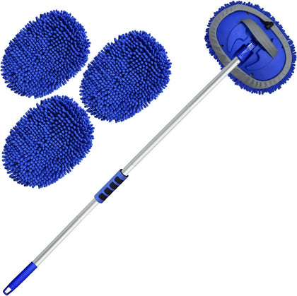 62'' Car Wash Brush Kit with Long Handle, Chenille Microfiber Car Wash Mop Mitt Scratch-Free Car Detailing Cleaning