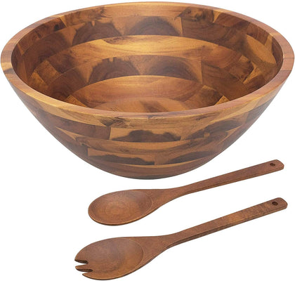 Salad Bowls, Wooden Salad Bowls Set, Large Acacia Wood Serving Bowl for Fruits, Salad, 12.5" Big Salad Bowl with