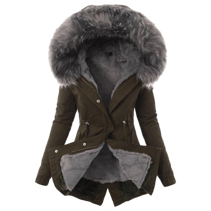 Women Winter Parka Coat Fleece Lined with Faux Fur Hood Warm Outdoor Jacket