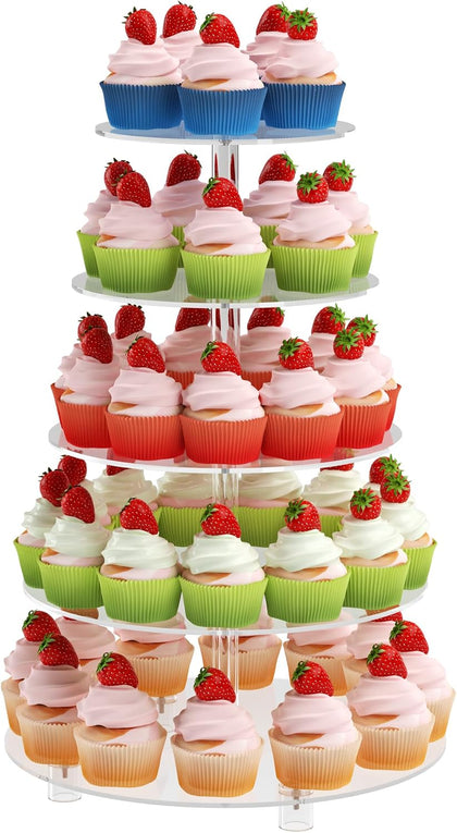 Cupcake Stand for 50 Cupcakes, 5 Tier Cupcake Holder, Clear Round Cupcake Tower, Acrylic Cupcake Stand, Cupcake