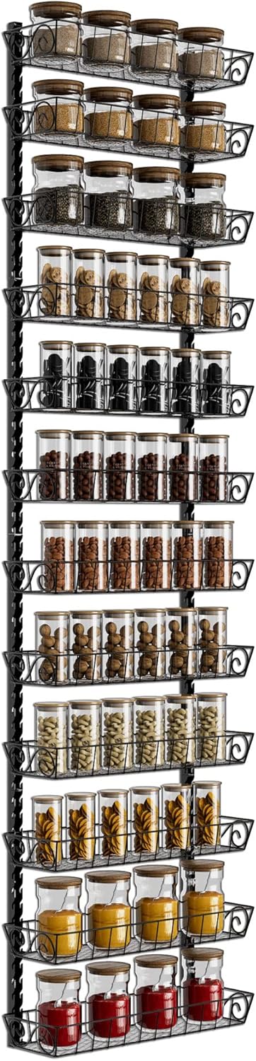 Adjustable Wall Mount Spice Rack Organizer, 12-Tier Dual-use (Multi-use) Hanging Spice Shelf Storage for Kitchen