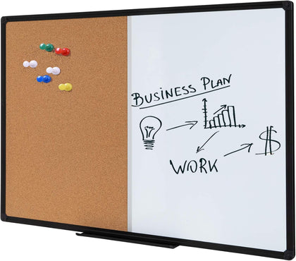36 x 24 Inch Cork & Dry Erase Combo Board - Magnetic Whiteboard & Bulletin Board Combination - Hanging or