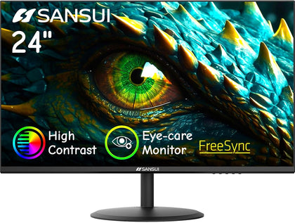 Computer Monitor 24 inch Eye Care FHD 1080P Display HDMI,VGA Ports with 178° Viewing Angle/Frame-Less/Tilt/VESA
