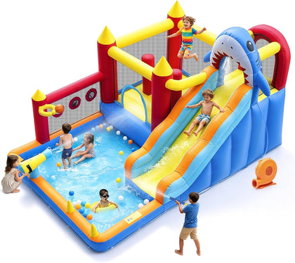 Inflatable Bounce House with Water Slide for Kids | Inflatable Water Park with Blower, Blow up Water Slide for