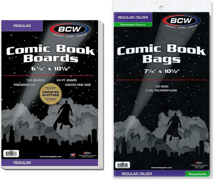Resealable Silver/Regular Comic Bags & Regular Comic Backing Boards Set | 100 Count Each | Protection Solution for