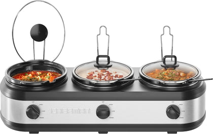 Triple Slow Cooker & Food Warmer, Three Crock Slowcooker with 2.5 Qt. Ceramic Crocks, 7.5-Quart Total Capacity