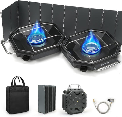 2 Burner Camping Stove, 20,000 BTU Propane Camp Stove with Wiandscreen | Foldable Portable Design with Storage Bag