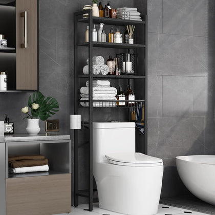 Over-The-Toilet Storage Rack, 4-Tier Bathroom Organizer Shelf Over Toilet with Adjustable Shelf and Basket