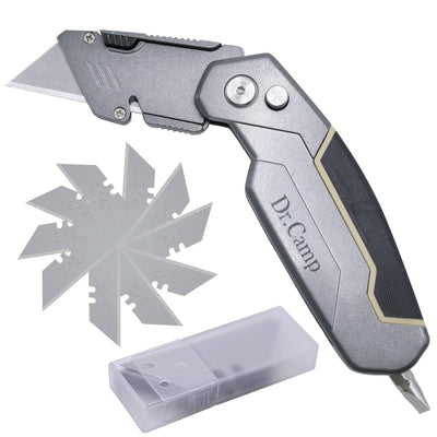 Heavy Duty Folding Utility Knife – SK2 Retractable Box Cutter with Quick-Change Blade, Storage Design, Zinc Alloy