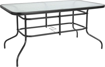Rectangular Glass Patio Table, Clear Top Black Powder-Coated Metal Frame, 55" x 31.5", 5mm Tempered Glass
