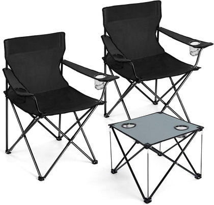 Camping Lawn Chairs & Table Set, Large Beach Chairs for Outside | Portable Folding Camp Chair for Adults, Heavy Duty