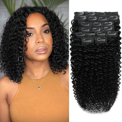Kinky Curly Clip In Hair Extensions Real Human Hair 12 Inch 110g 8pcs Kinky Curly Clip Ins Full Head for Black Women