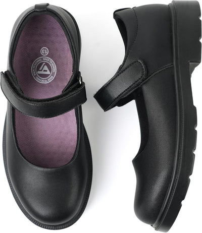 Girls Mary Jane School Dress Shoes Hook Loop Strap Non-Marking Sole for Everyday and Parties