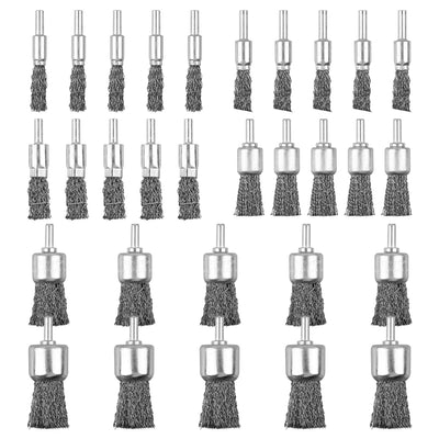 Mixiflor 30 Pack Wire End Brush Set, 6 Sizes 0.012" Crimped Carbon Steel Wire Wheel Drill with 1/4 Inch Hex Shank