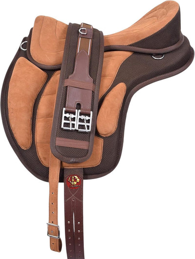 Treeless Freemax English Horse Saddle for Pony & Adult Riders, Lightweight Synthetic All-Purpose Saddle with Girth &
