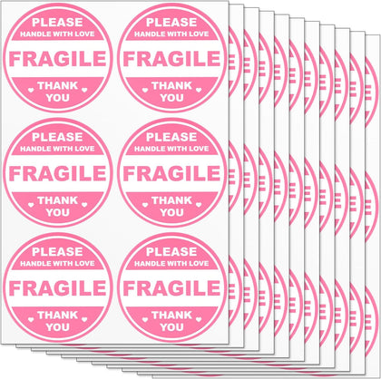 2 inch 300 PCS Fragile Sticker Pink Round Fragile Labels Cute FragileSticker Handle with Care Thank You Label for