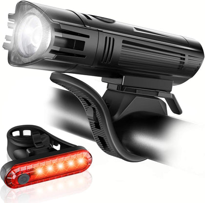 Ultra Bright USB Rechargeable Bike Light Set, Powerful Bicycle Front Headlight and Back Taillight, 4 Light Modes