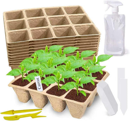 120 Cells Seed Starter Tray, 10 Pack Biodegradable Peat Pots with 100 Labels, Plant Starter Kit for Seedlings
