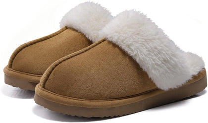 Fuzzy Memory Foam Slippers for Women Indoor Outdoor House Shoes | Fluffy Plush Lining, Non-slip Hard Sole, Faux