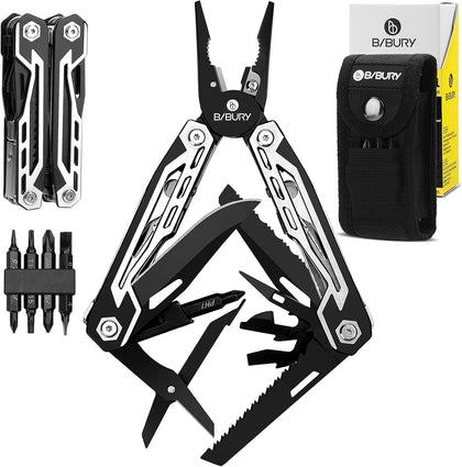 Multitool, 21-in-1 Stainless Steel Pocket Knife with Scissors,Sheath | EDC Self-locking Multi Tool Pliers for