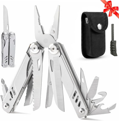 21-in-1 Multitool Pliers with Pocket Knife, Saws, Scissors & Clip | Stainless Steel, Self-Locking, Spring-Loaded