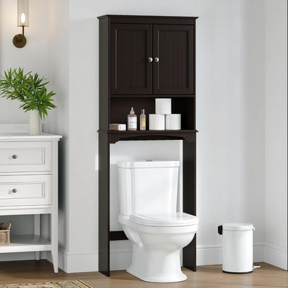 Over Toilet Storage Cabinet with Doors, Espresso Bathroom Organizer | FSC-Certified MDF, Raised Panel Doors