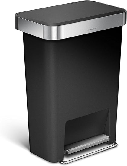 Hybrid Step Can, 45L / 12 Gallon Rectangular Kitchen Trash Can, Liner Rim System, Liner Pocket, 150,000-Step Pedal