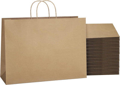 Brown Paper Bags with Handles 16x6x12, 25 Pack Large Kraft Paper Bags Bulk, Tote Bag Shopping Bags, Paper Gift Bags