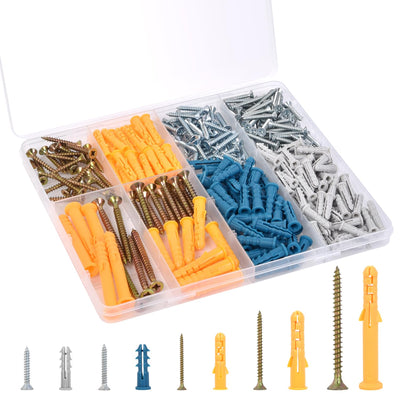 Drywall Anchors and Screws Assortment Kit 280PCS, 140 Plastic Wall Anchors and 140 Philips Flat Head Screws, 5 Sizes Galvanized Screws and Wall Plug Bolts w/Organizer Box (280)