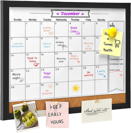 Dry Erase Calendar Whiteboard for Wall, Magnetic 13" x 17" Combination Dry Erase Board & Bulletin Board, 2in1 White