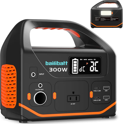 300W Portable Power Station, 266Wh Solar Generator with 7 Outputs & Dual USB-C PD (24W+18W), 110V Pure Sine Wave AC
