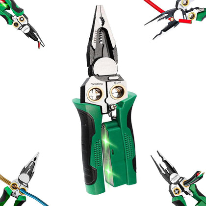 8 in 1 Wire Stripper with Voltage Tester, Wire Stripping Tool for Heavy Duty 12V-220V AC/DC Tester Hot/Neutral Wires