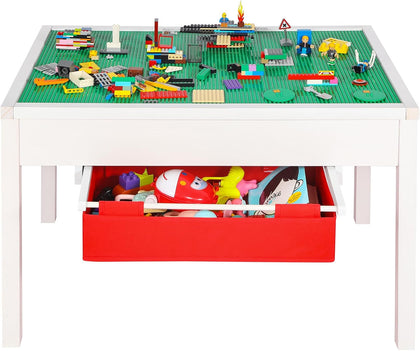 2-in-1 Kids Building Table with Storage, Wood Play Table