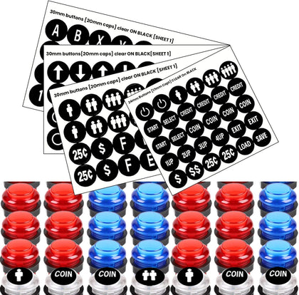 Arcade Button Stickers 24mm 30mm Die Cut Labels for Arcade Cabinet | Black Arcade Button Stickers Compatible only