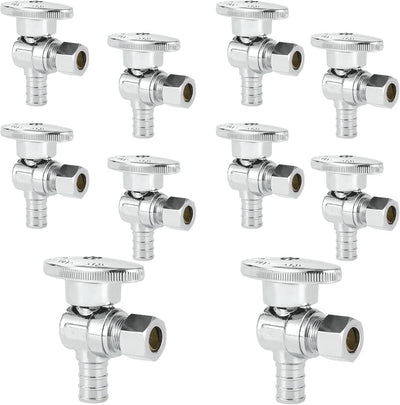 10PC HeSun 1/2" PEX-B Crimp x 3/8" OD Compression Angle Stop Valve | 1/4 Turn Shut Off Valve,for Bathroom, ASTM