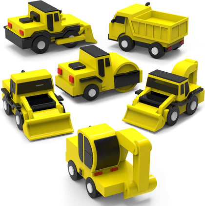Construction Trucks Mold Free Bath Toys, 6 Pack | Sealed, No Hole Bath Toys Design Keeps Moisture Out | Soft