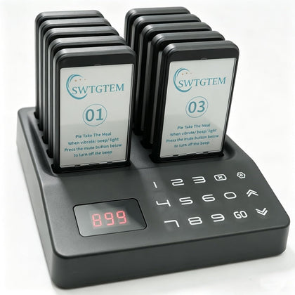 Restaurant Pager System,1640ft Long Range Restaurant Vibrating Buzzers with Beeping,Vibration,Flashing,10 Pagers for