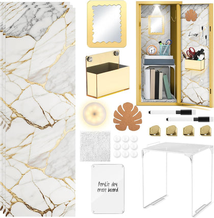 25 Pcs Locker Accessories, Locker Organizer First Day of School Essentials with Shelf, Wallpaper, Mirror, LED