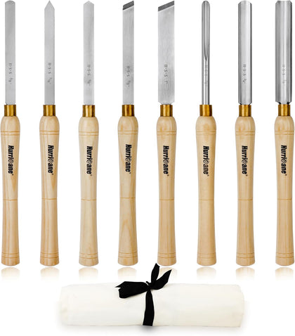 8pc Wood Lathe Chisel Set, M2 HSS Wood Turning Tools with 10" Solid Hardwood Handles, Lathe Tool Kit for Beginners