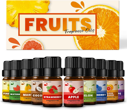 Fruity Fragrance Oil for Candle & Soap Making, INWICOPH Premium Essential Oils 5ml x 10 - Blueberry, Strawberry